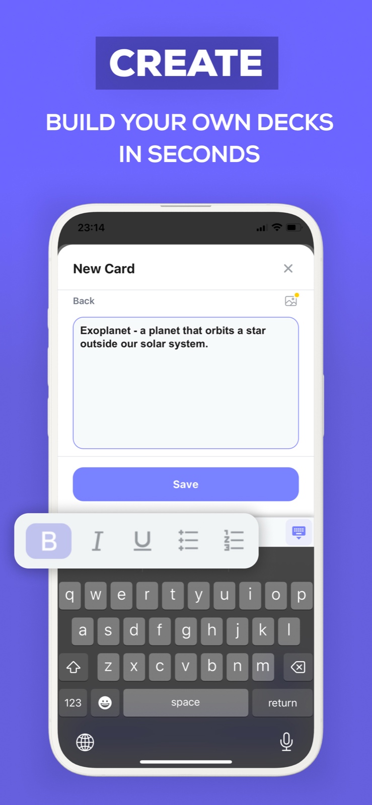 Flashcards Maker iOS app showing pre-made decks library
